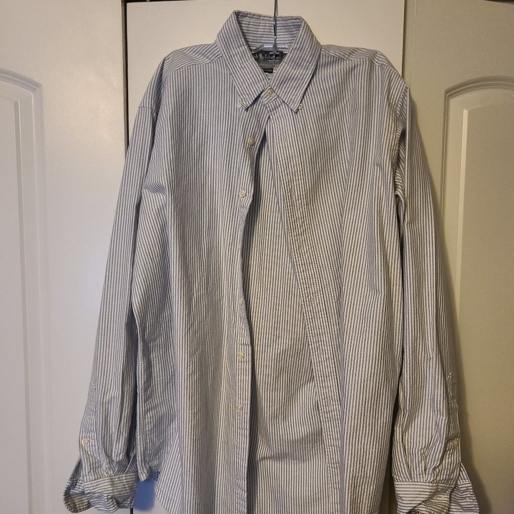 POLO RALPH LAUREN YARMOUTH CLASSIC OXFORD SHIRT 15 1/2 X 34 WHITE BLUE